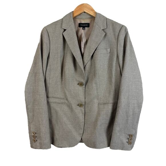 Talbots Tailored Blazer Linen Blend Jacket 10 M Medium Neutral Brown Beige - Picture 1 of 9